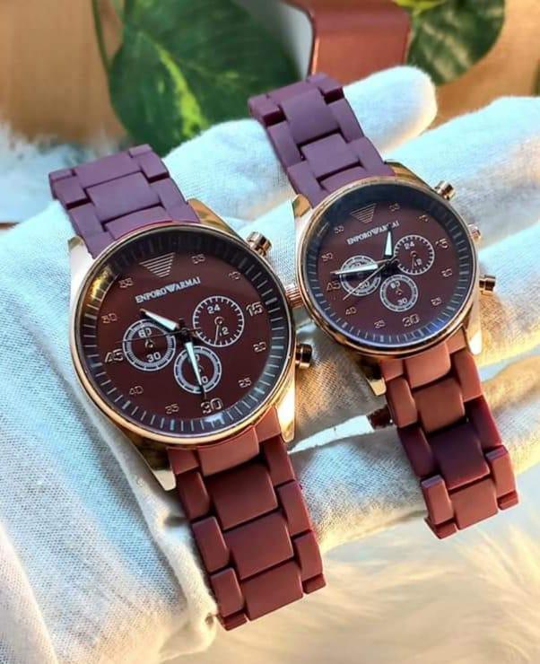 2 Pcs Universal Stainless Steel Chronograph Couple Watches - Round Multicolor Design