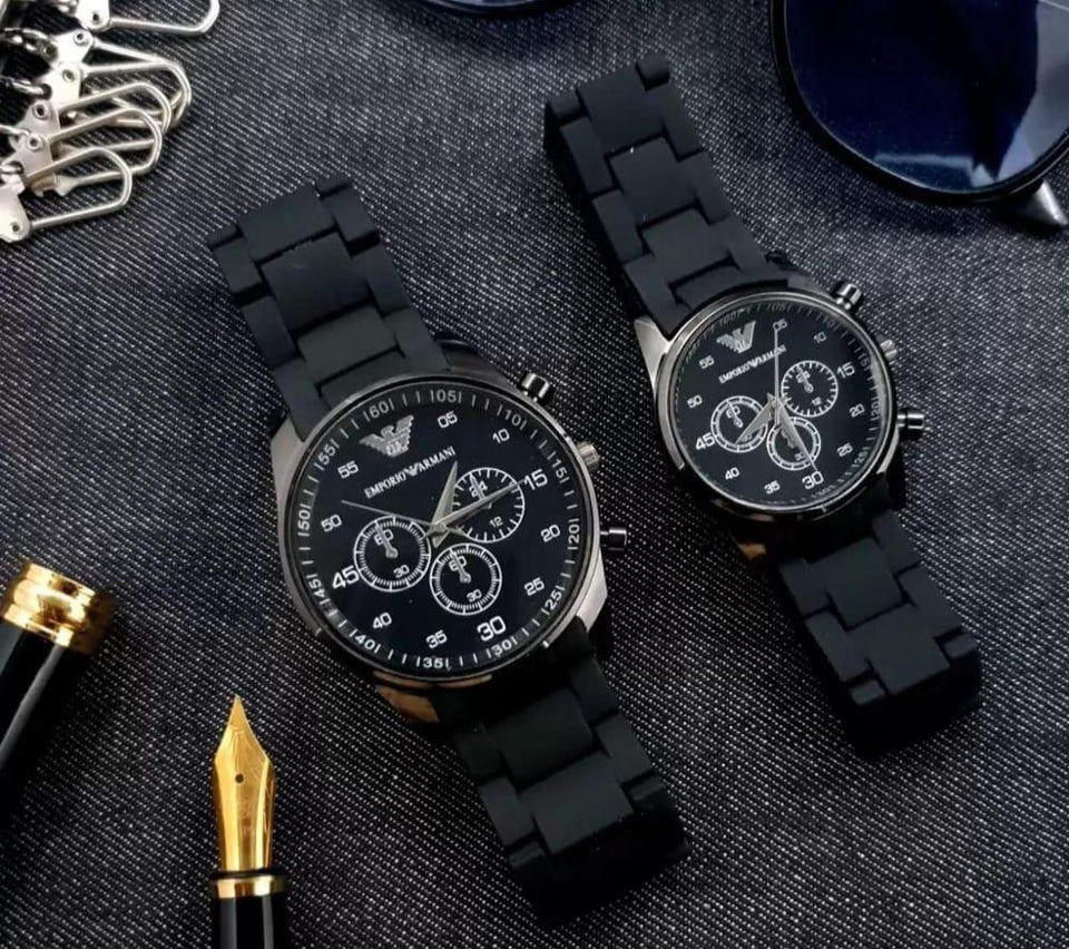 2 Pcs Universal Stainless Steel Chronograph Couple Watches - Round Multicolor Design