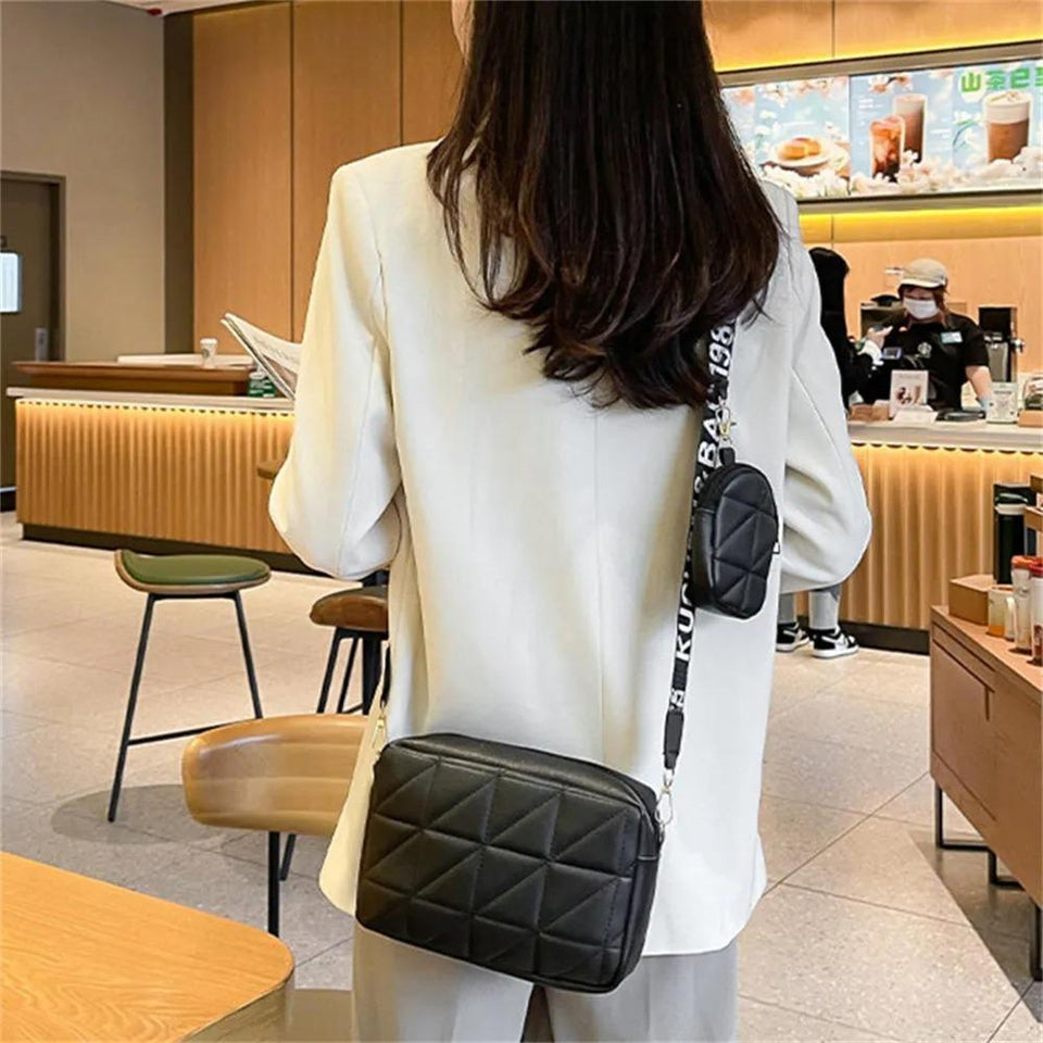 Stylish Girl's Crossbody Bag - 2 Pcs Black Embroidered PU Leather, C-AR-5 Black