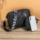 Stylish Girl's Crossbody Bag - 2 Pcs Black Embroidered PU Leather, C-AR-5 Black